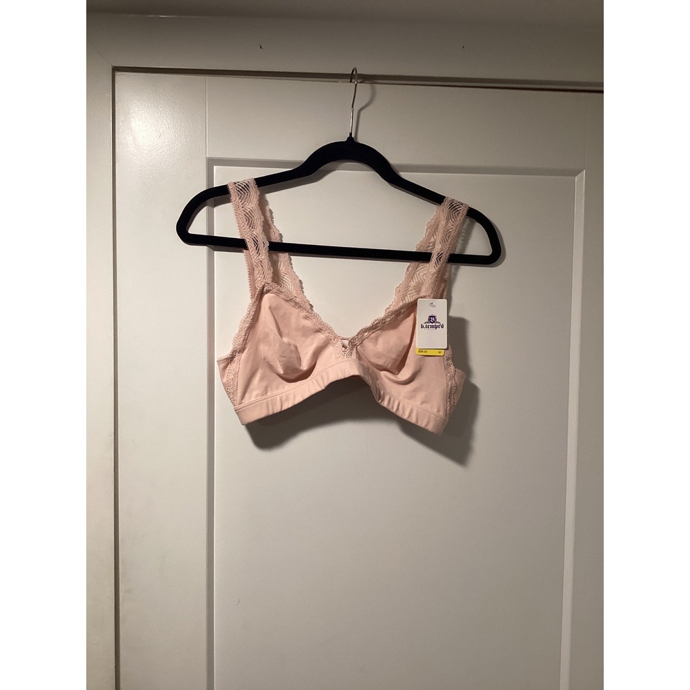 b.tempt'd by Wacoal Lace Kiss Bralette Pink Sheer Lace Wireless Bra 910214 M